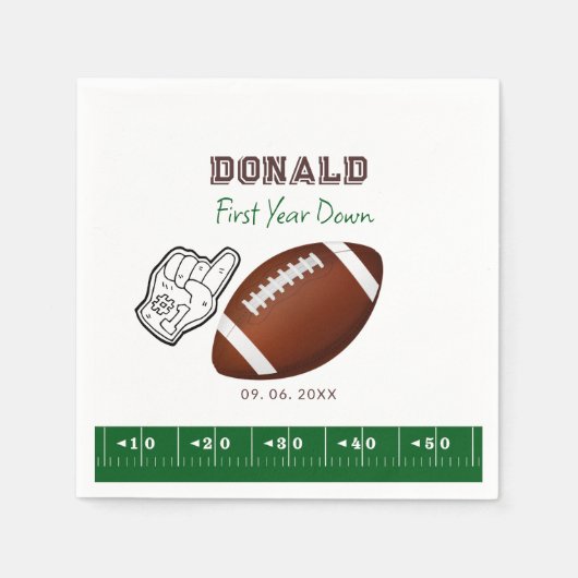 First Year Down Football Birthday スタンダードカクテルナプキン (正面)