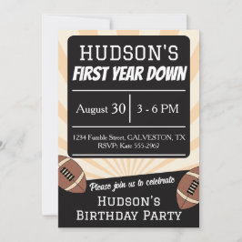 First Year Down Football Birthday Party Invitation 招待状