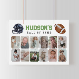 First Year Down Football Birthday Photo Collage ポスター