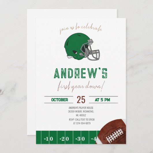 First Year Down Football Invitation 招待状 (正面/裏面)