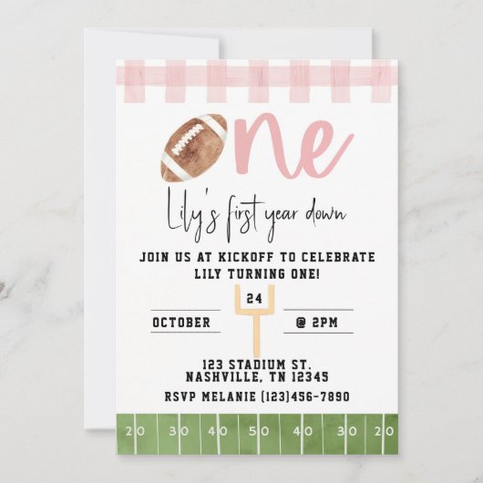 First Year Down Football Invitation, First Birthda 招待状 (正面)