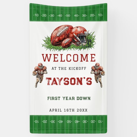 First Year Down Football photo 1st Birthdayパーティー 横断幕 (縦)