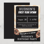 First Year Down Football Sports Boys 1st Birthday 招待状 (正面/裏面)