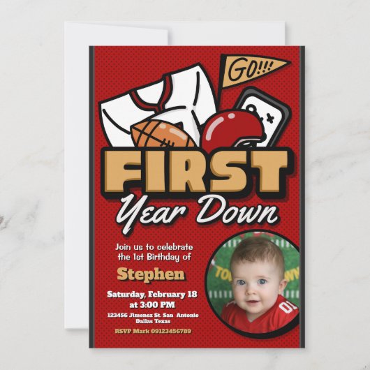 First Year Down - Football with Photo 招待状 (正面)