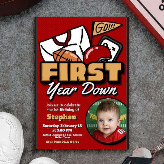 First Year Down - Football with Photo 招待状