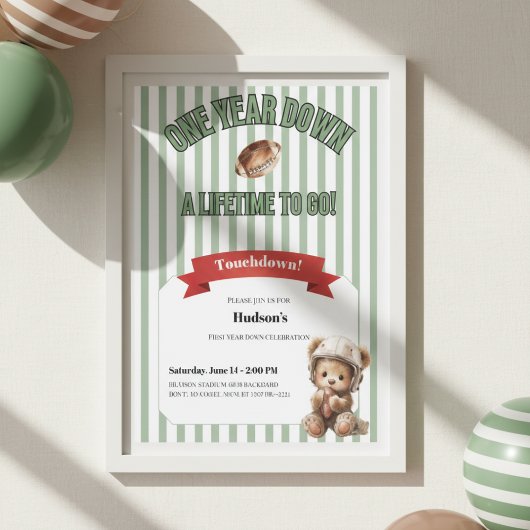 First Year Down Invitation • Football Birthday 招待状