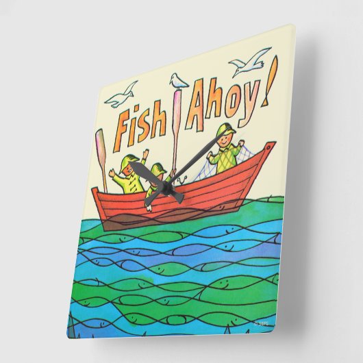 Fish Ahoy! スクエア壁時計 (傾斜)