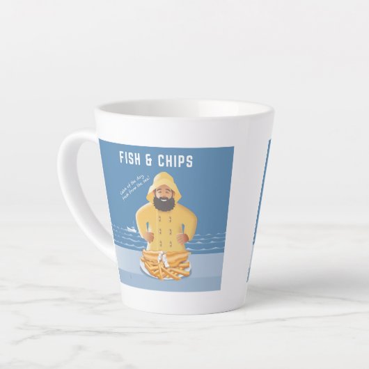 Fish and Chips カフェラテマグ (左アングル)