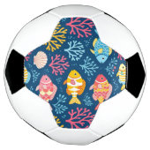 Fish and coral nautical blue サッカーボール (回転)