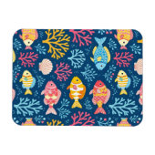 Fish and coral nautical blue マグネット (横)