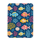 Fish and coral nautical blue マグネット (縦)