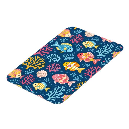 Fish and coral nautical blue マグネット (左側)