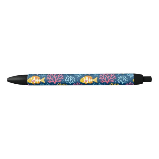 Fish and coral nautical blue 黒ボールペン (正面)