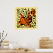 Fish Antique Tile Old art ancient ポスター (キッチン)
