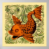Fish Antique Tile Old art ancient ポスター (正面)