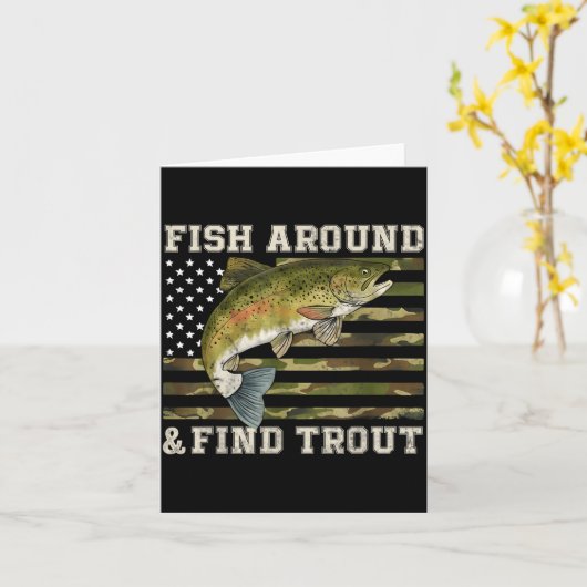 Fish Around And Find Trout American Flag Funny Fis カード (黄色い花)