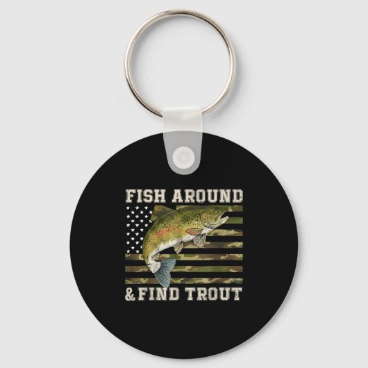 Fish Around And Find Trout American Flag Funny Fis キーホルダー (正面)