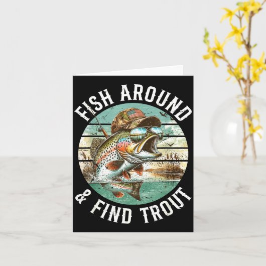 Fish Around Find Trout, Funny Fisherman Fishing Jo カード (黄色い花)