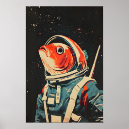 Fish Astronaut Poster, Fish Retro Print, Fish ポスター