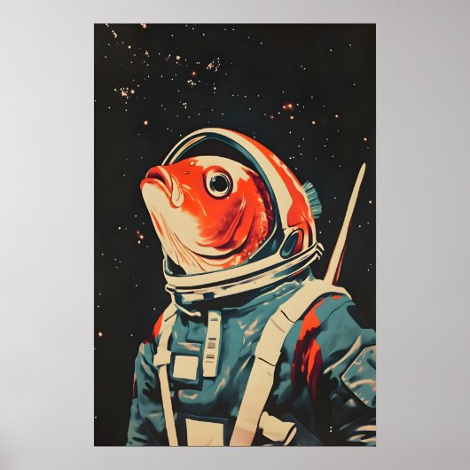 Fish Astronaut Poster, Fish Retro Print, Fish ポスター (正面)