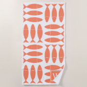 Fish Block Print Nautical - Coral Monogram ビーチタオル (正面)