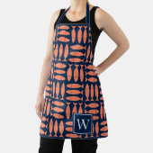 Fish Block Print Nautical - Coral & Navy Monogram エプロン (インサイチュ)