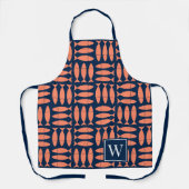 Fish Block Print Nautical - Coral & Navy Monogram エプロン (正面)
