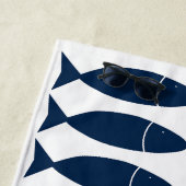 Fish Block Print Nautical - Navy & White Monogram ビーチタオル (インサイチュ)
