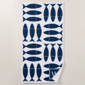 Fish Block Print Nautical - Navy & White Monogram ビーチタオル (正面)