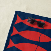Fish Block Print Nautical - Red & Navy Monogram ビーチタオル (インサイチュ)