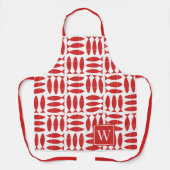 Fish Block Print Nautical - Red & White Monogram エプロン (正面)