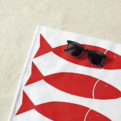 Fish Block Print Nautical - Red & White Monogram ビーチタオル (インサイチュ)