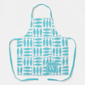 Fish Block Print Nautical -Turqoise Monogram エプロン (正面)