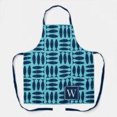 Fish Block Print Nautical Turqoise Navy Monogram エプロン (正面)