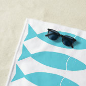 Fish Block Print Nautical - Turquoise Monogram ビーチタオル (インサイチュ)