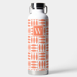 Fish Block Print Nautical - White & Coral Monogram ウォーターボトル