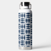 Fish Block Print Nautical White & Navy Monogram ウォーターボトル (背面)