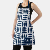 Fish Block Print Nautical - White & Navy Monogram エプロン (インサイチュ)