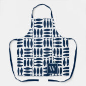 Fish Block Print Nautical - White & Navy Monogram エプロン (正面)