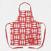 Fish Block Print Nautical - White & Red Monogram エプロン (正面)
