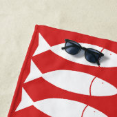 Fish Block Print Nautical - White & Red Monogram ビーチタオル (インサイチュ)