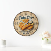 Fish & Chips Vintage Kitchen ラージ壁時計 (ホーム)