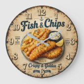 Fish & Chips Vintage Kitchen ラージ壁時計 (正面)