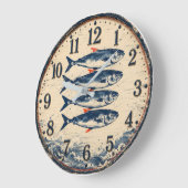 Fish Coastal Nautical Fisherman Beach House ラージ壁時計 (傾斜)