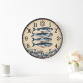 Fish Coastal Nautical Fisherman Beach House ラージ壁時計 (ホーム)