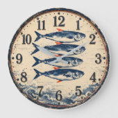 Fish Coastal Nautical Fisherman Beach House ラージ壁時計 (正面)