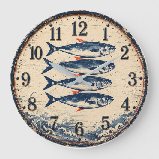 Fish Coastal Nautical Fisherman Beach House ラージ壁時計 (正面)