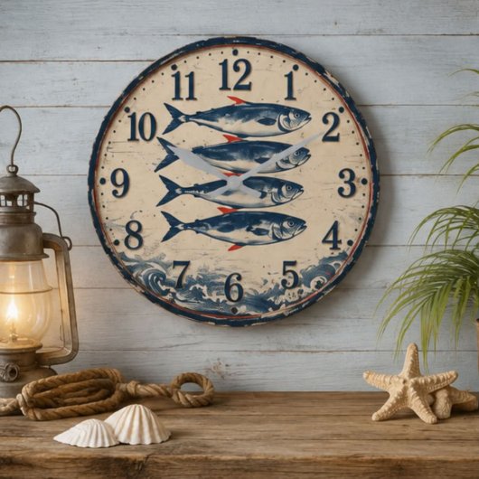 Fish Coastal Nautical Fisherman Beach House ラージ壁時計
