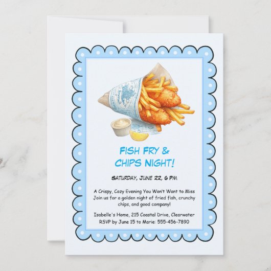 Fish Fry & Chips – Casual Seafood Party Invitation 招待状 (正面)