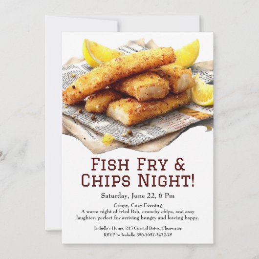 Fish Fry & Chips – Casual Seafood Party Invitation 招待状 (正面)
